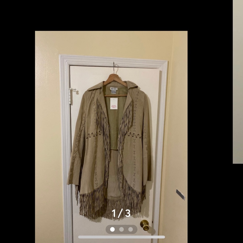 Beige leather jacket with frills